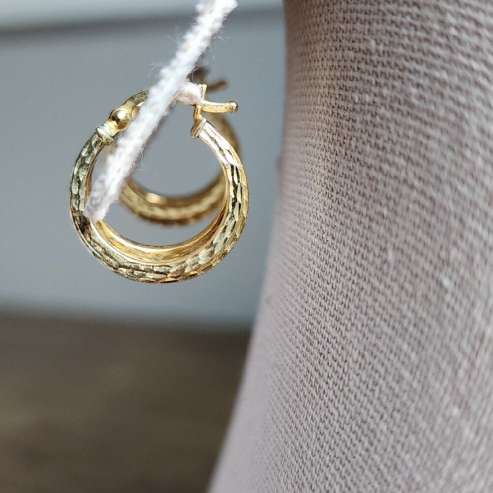 14k Gold Plated Huggie Hoops - Sterling Silver Base - Hinged Closure - Picture 2 of 3